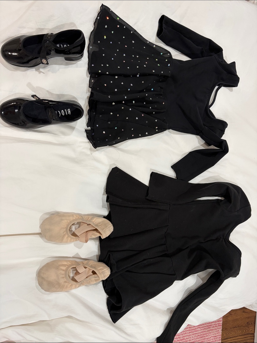 Girls Black Long-Sleeve leotards with tap and ballet shoes